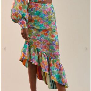 Anthropologie Hope For Flowers Asymmetrical Slim Floral Multicolor Skirt XL‎